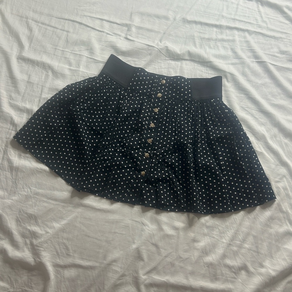American Eagle Black & White Polka Dot Elastic Button Up Skirt - Size S